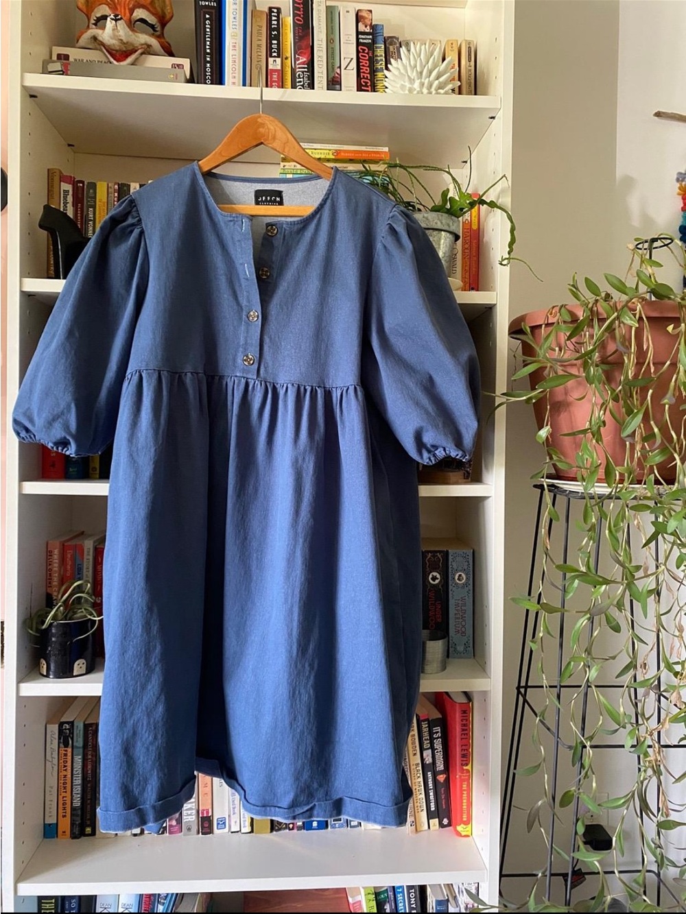 Denim Puff Sleeve Button-Front Dress